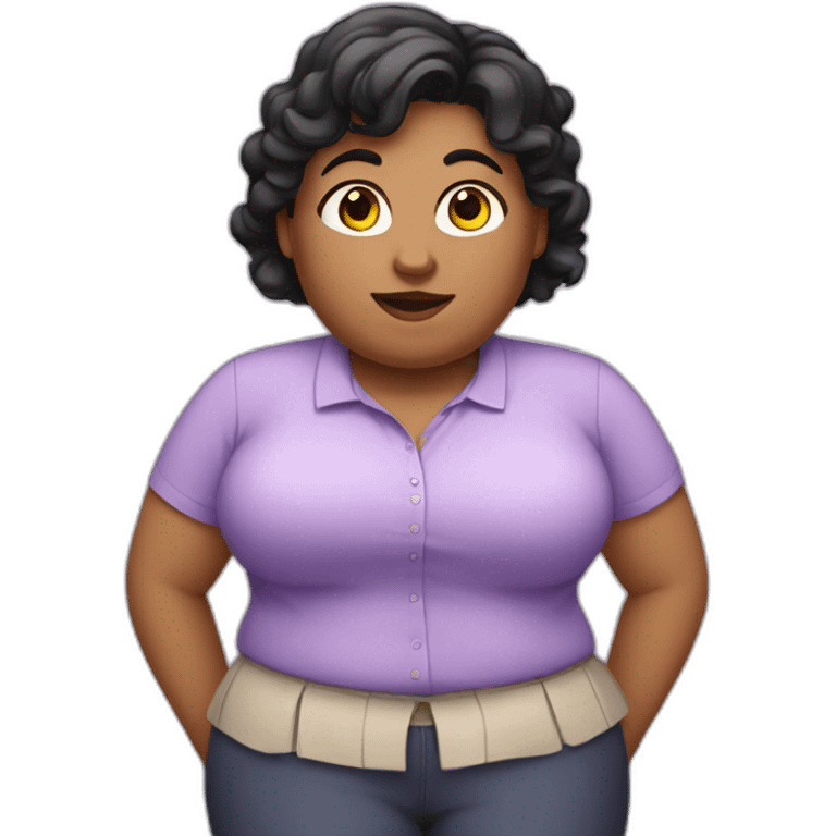 fat girl with dark hair teacher in a lilac shirt emoji