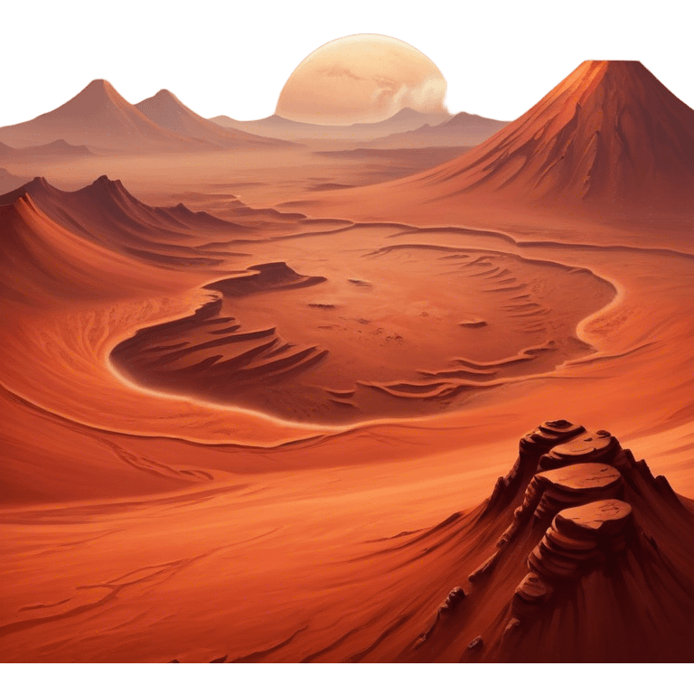 🔥 Cinematic Realistic Mars – A striking, high-resolution image of the Red Planet, featuring its iconic rust-colored terrain, deep canyons, and towering volcanoes. Swirling dust storms can be seen in the thin Martian atmosphere, with sunlight casting long shadows over its desolate, rocky landscape. emoji