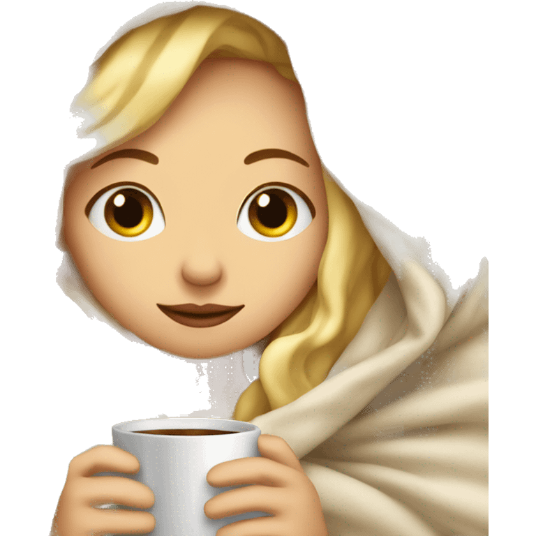 Blonde girl inside a blanket sipping coffee eyes closed emoji