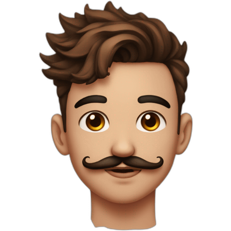 Young man with mustache and goate , broken hair, rose tattoo on front of neck, piercing in nose septum and one piercing in nose From side cyrcle emoji