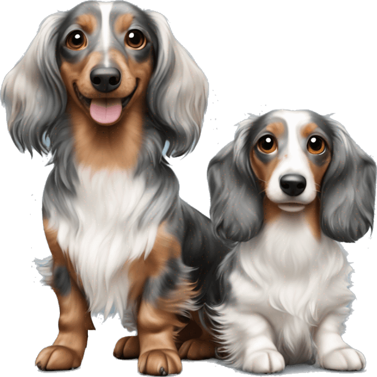 Two Tri Merle long haired Dachshunds together emoji