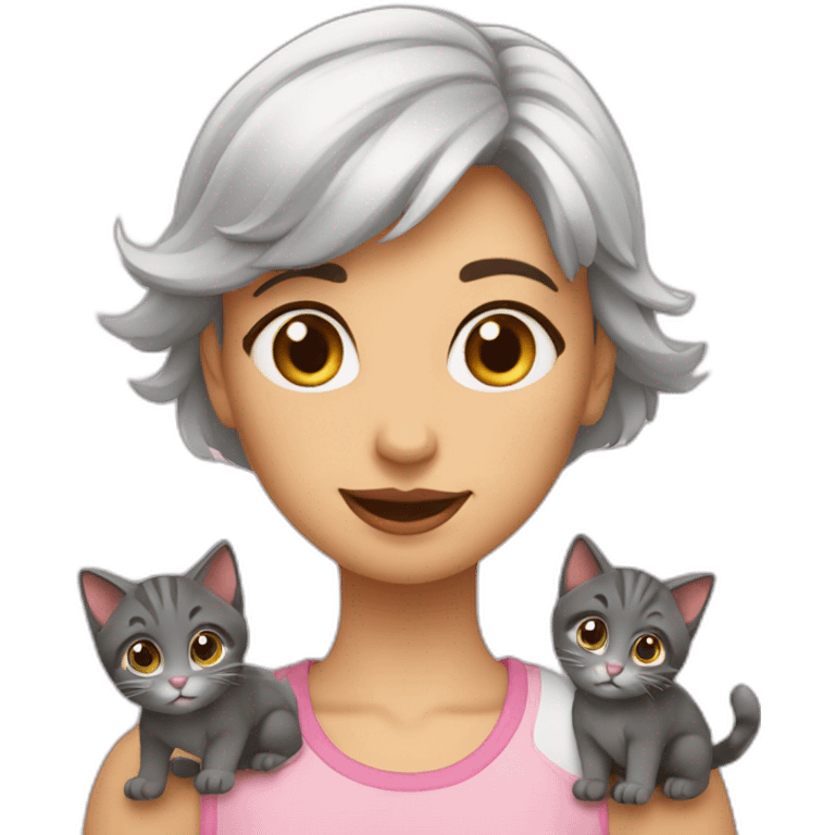 Une fille avec 3 chatons emoji