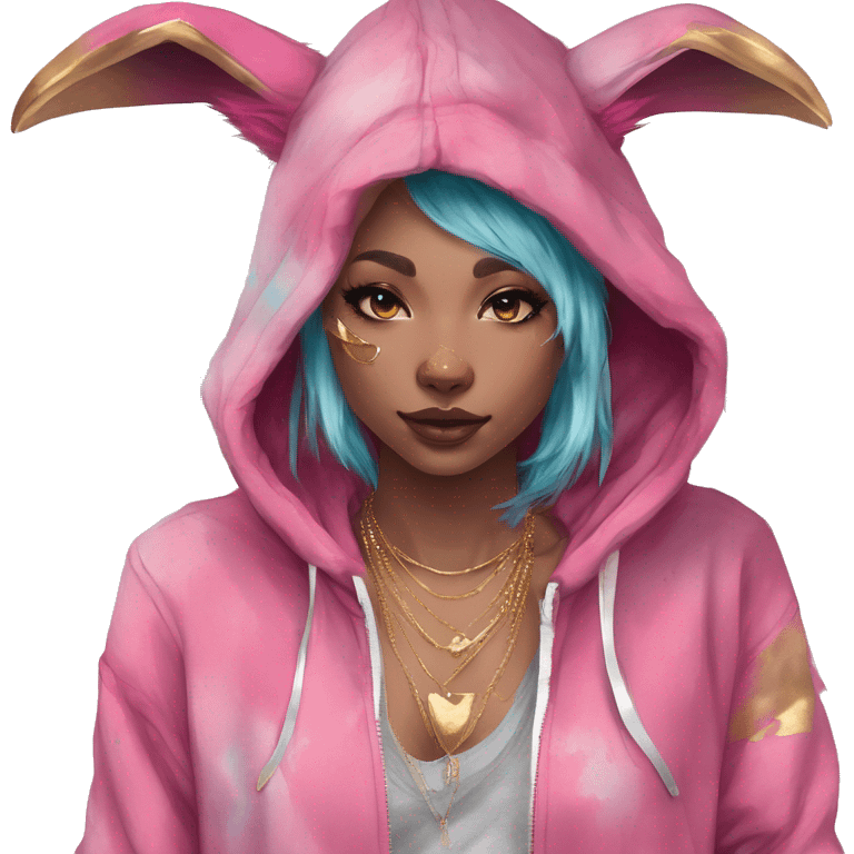 Pink magenta burgundy maroon cyan beige gray fox wearing a pink hoodie with gold jewellery gold piercings gold ear piercing gold nose piercing vintage watercolour tie dye black raven wings emoji