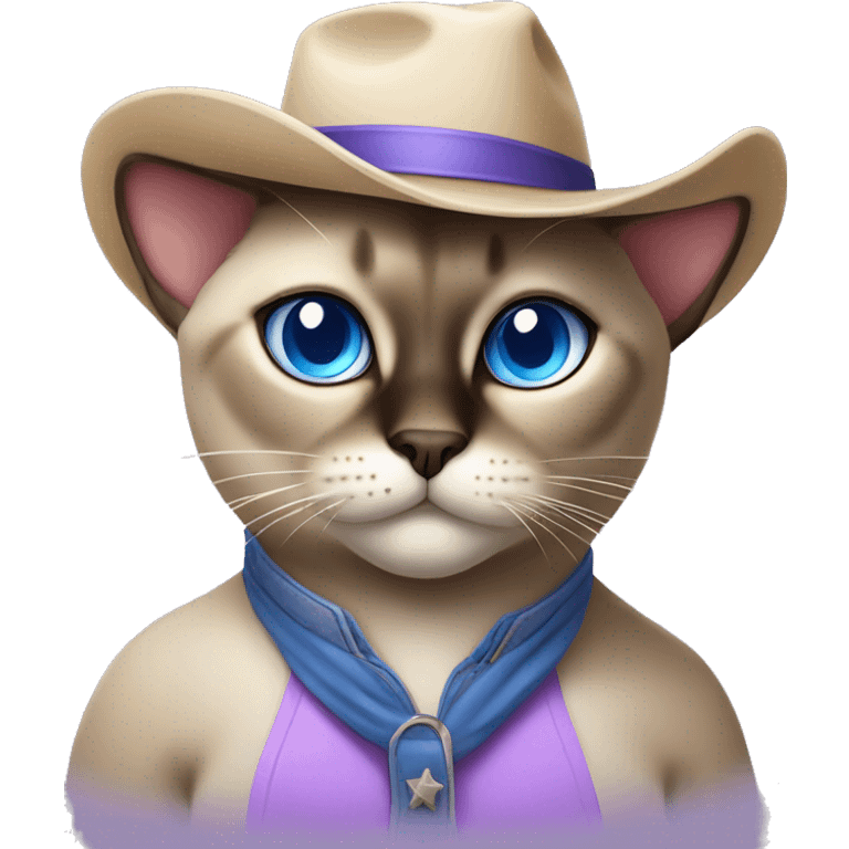 Fat Siamese cat crossed blue eyes lavender cowboy hat emoji