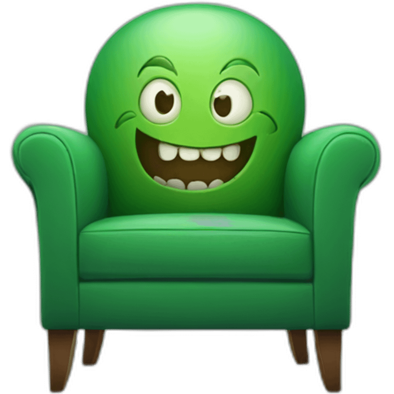 a chair in green with a scary smile emoji