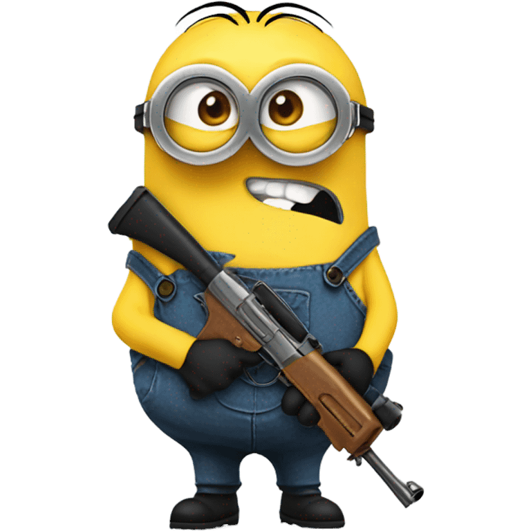 Minion with sunglasses and a gun emoji