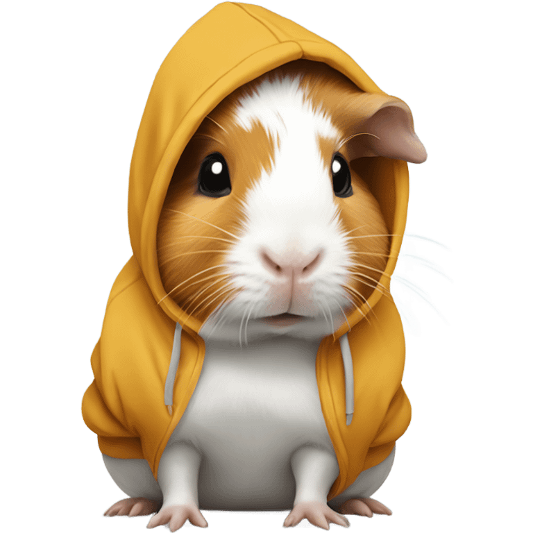 A guinea pig that is white and ginger wearing a hoodie  emoji