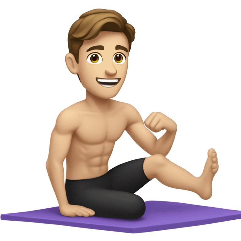 Caucasian brown hair no beard young male doing pilates emoji