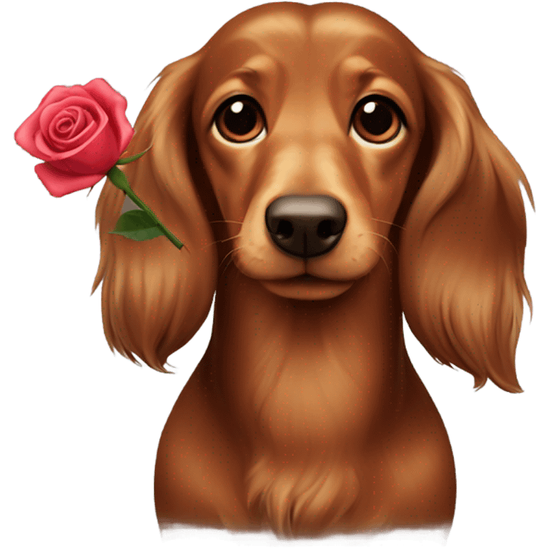 Brown long-haired dachshunds witch a rose emoji