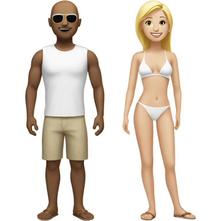 Bald man and blond enjoying a sunny beach emoji