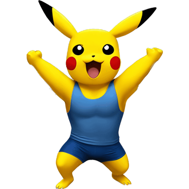 Pikachu cheering a bodybuilder in gym  emoji