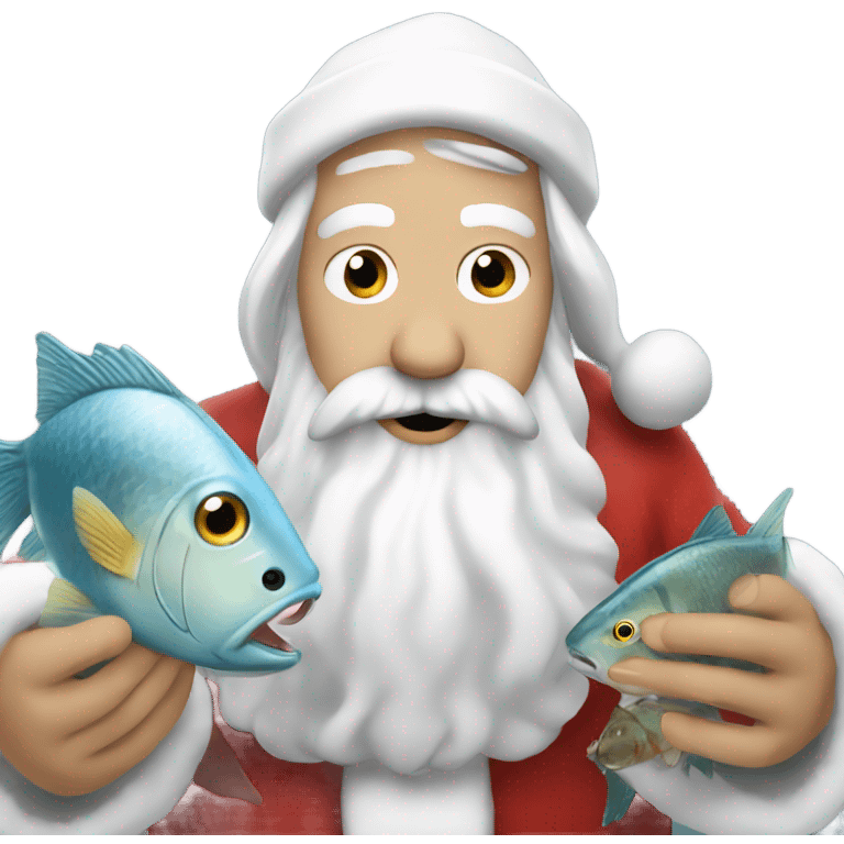 White Santa with fish in his hands  emoji