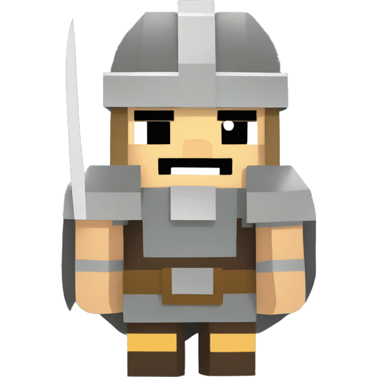 Scandinavian Viking waist-deep with a sword in his hand and an angry mood in Minecraft style emoji