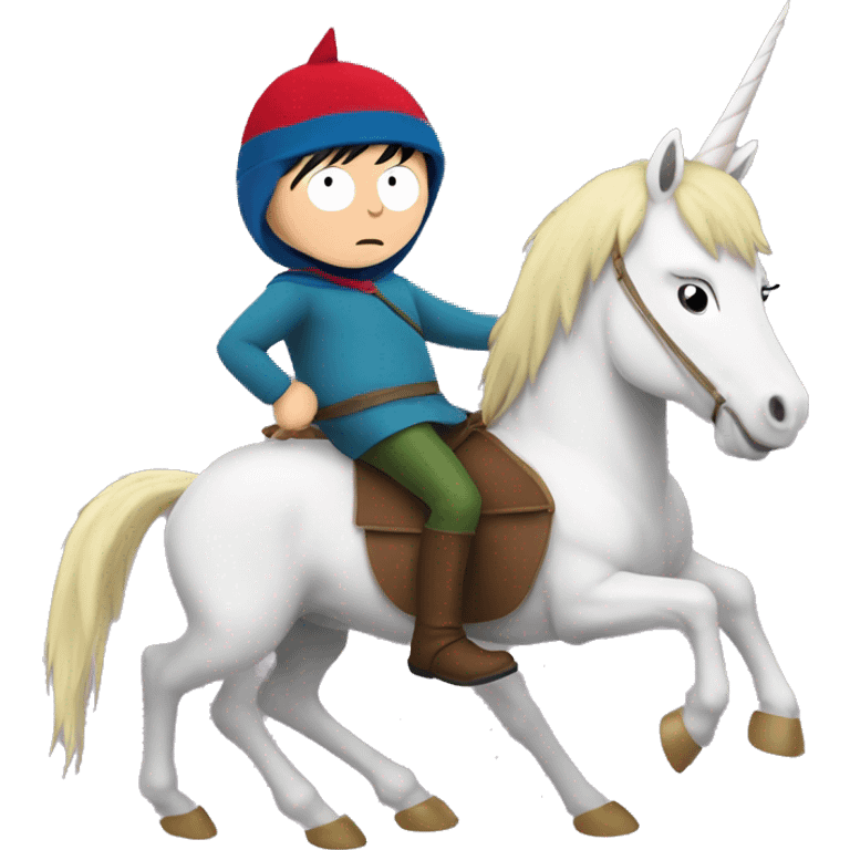 stan marsh from the show south park riding a unicorn emoji