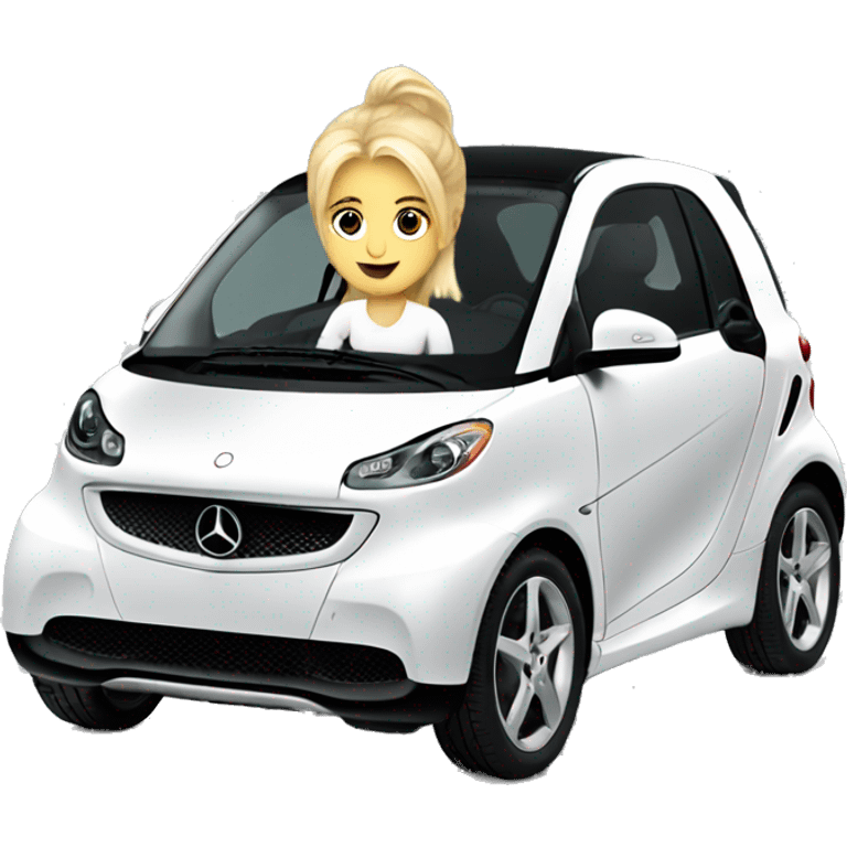 White Mercedes fortwo smart car with blonde girl driving  emoji  emoji