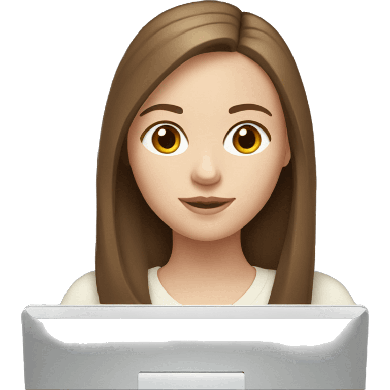 white girl with brown hair using the computer emoji