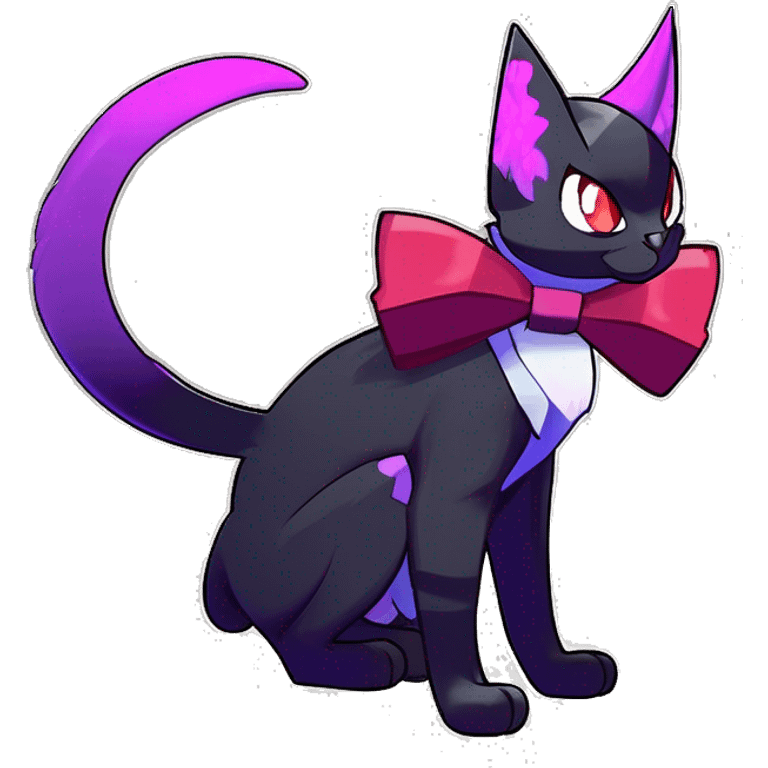 cool kawaii black purple red ethereal fantasy beautiful elegant nargacuga-Noivern-cat-Fakemon collar harness bow tie and bracers full body emoji