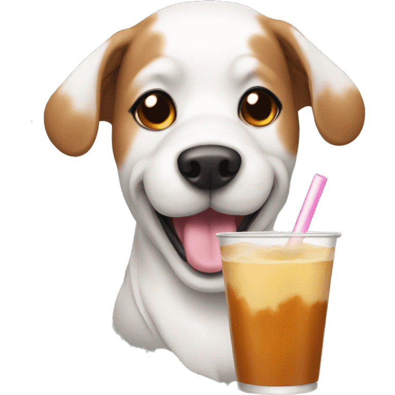 A dog drinking boba emoji