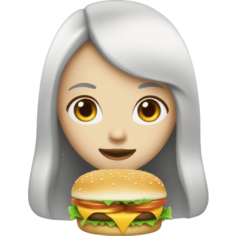 a girl with long black hair white-skinned Eating hamburger emoji