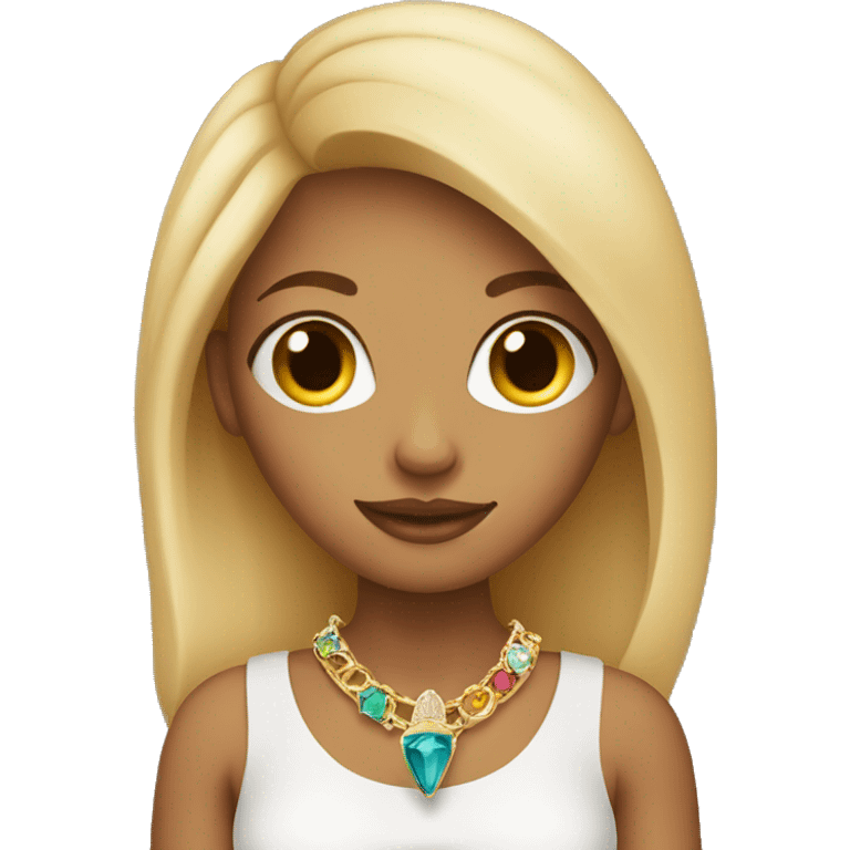 blonde girl with jewelry cup. Brown skin emoji