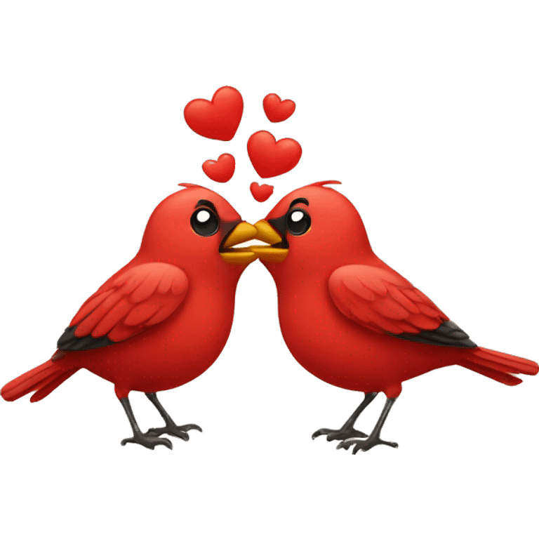 Two red birds kissing  emoji