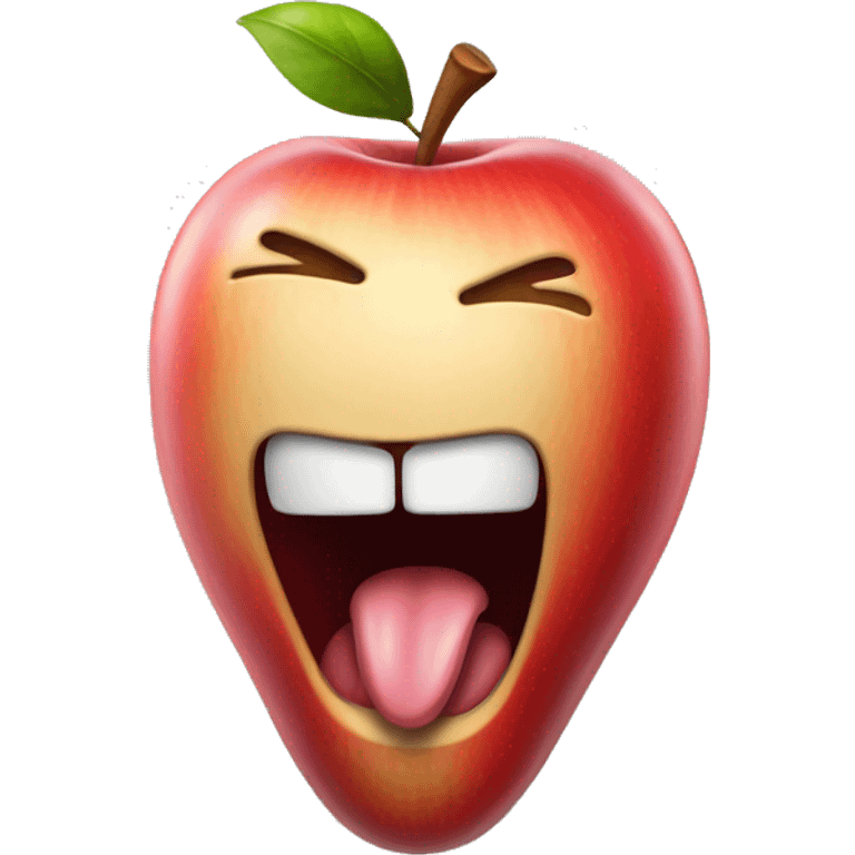 Dumbass apple with mouth open and tongue out emoji