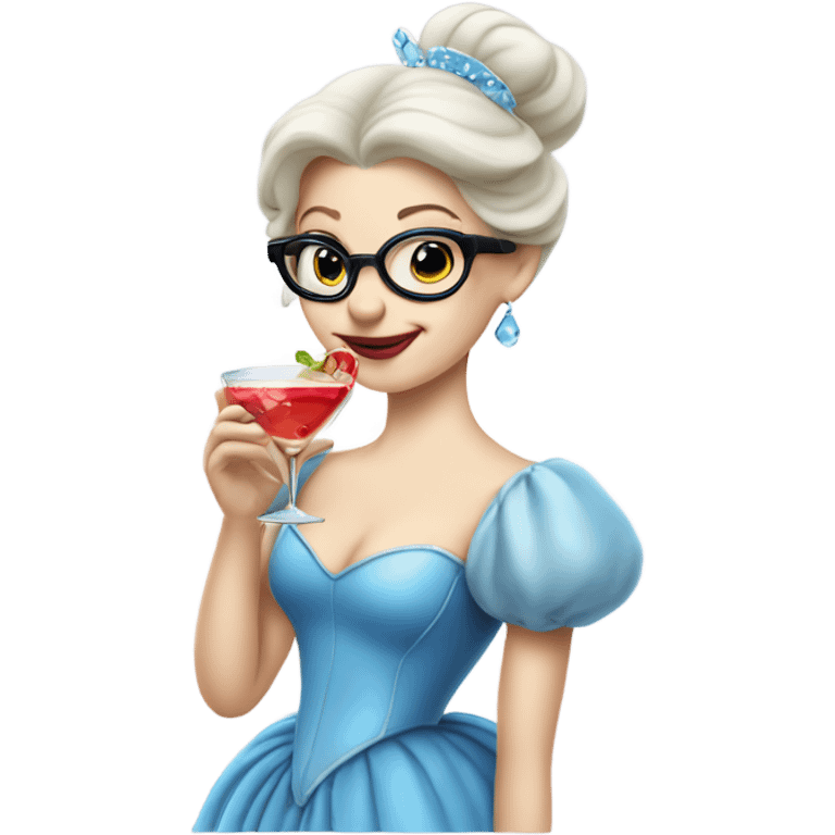 Pale Cinderella wearing glasses drinking a cocktail  emoji