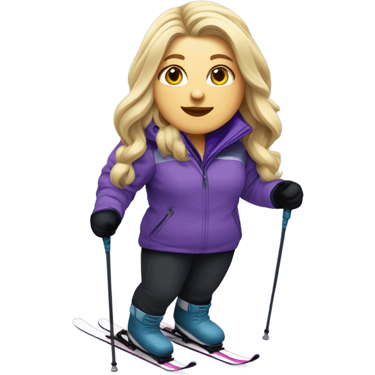 Chubby female long blonde hair skier with purpley-grey jacket and black pants showing whole body in high resolution emoji