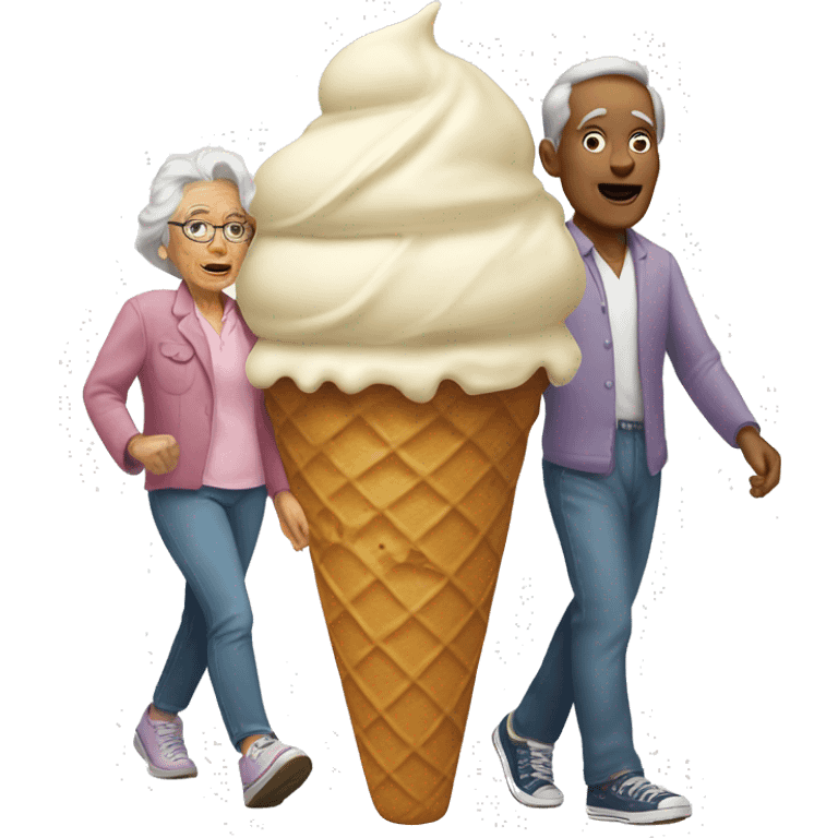 Ice cream cone with old ma walking on top emoji