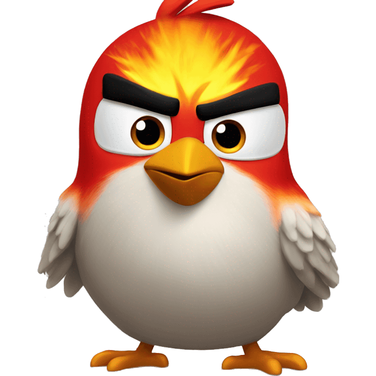 angry bird red but orange-yellow and on fire emoji