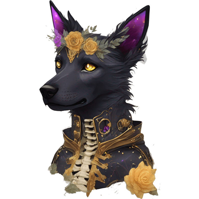 iridescent kintsugi fluffy zombie black brown gold dog fox head zombie skeleton gold mechanical steampunk raven wings nebula galaxy stars colorful flowers fairy lights vintage zombie emoji