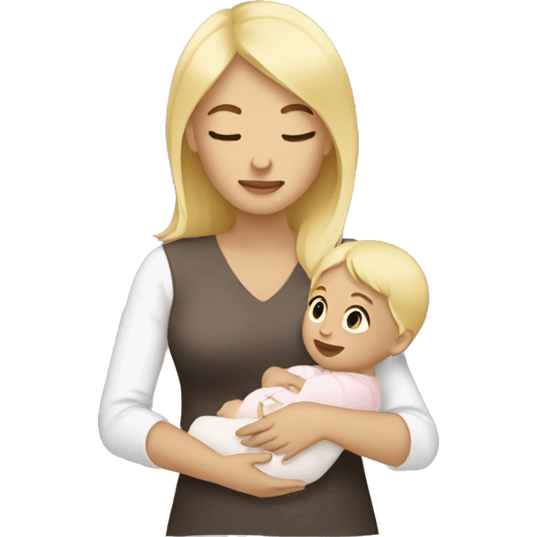 blonde woman holding baby emoji