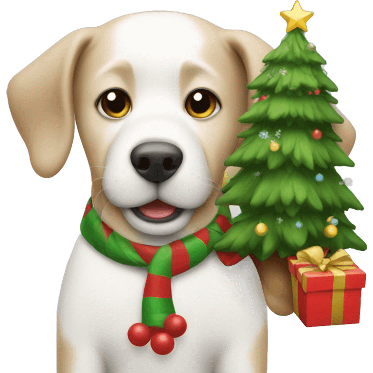 Dog holding a Christmas tree emoji