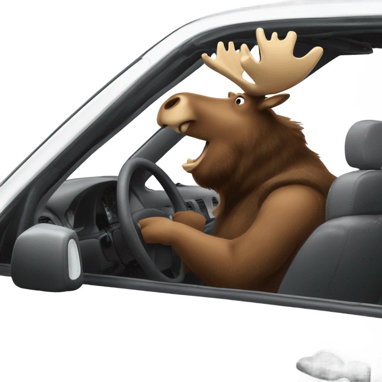 Moose and bear driving car emoji