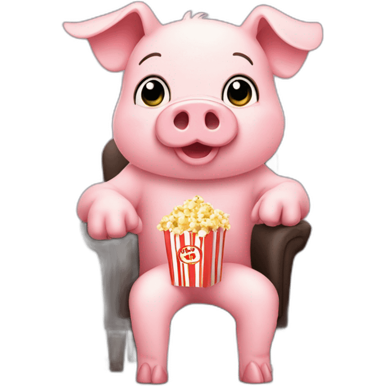 Cute pig sitting on a chair with popcorn emoji