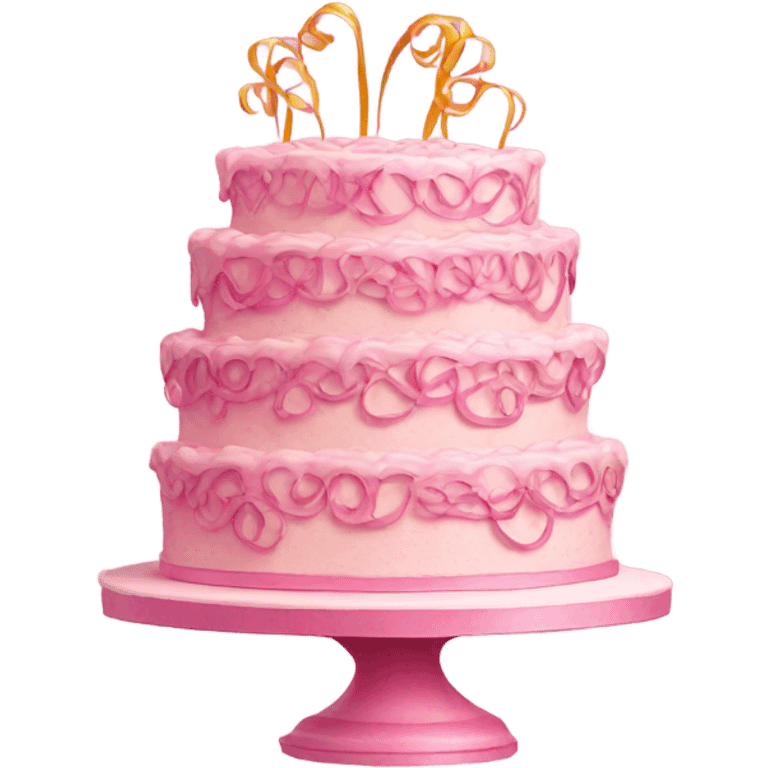 a pink cake with a ribbon design emoji