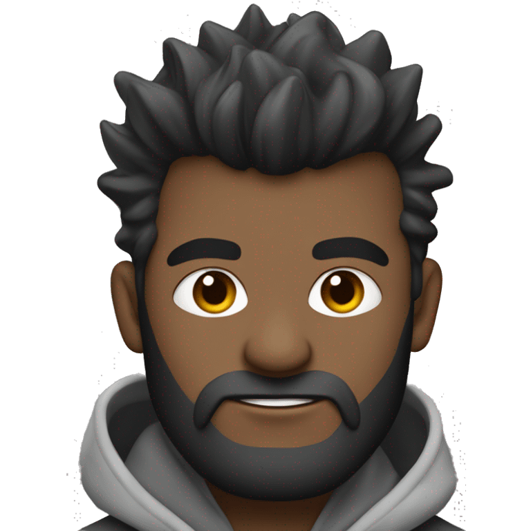 hombre con pelo negro mohawk muy corto con hoodie gris y barba de dos dias emoji