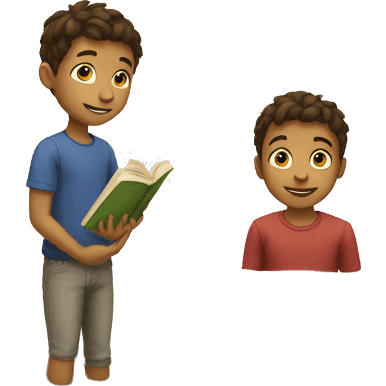 a boy shows a book emoji