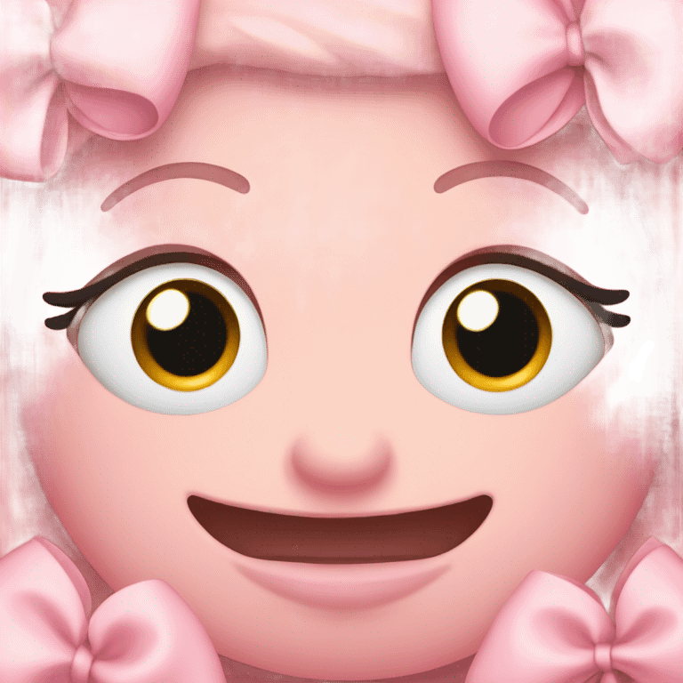 Light pink smiley with little bows on head and eyelashes  emoji