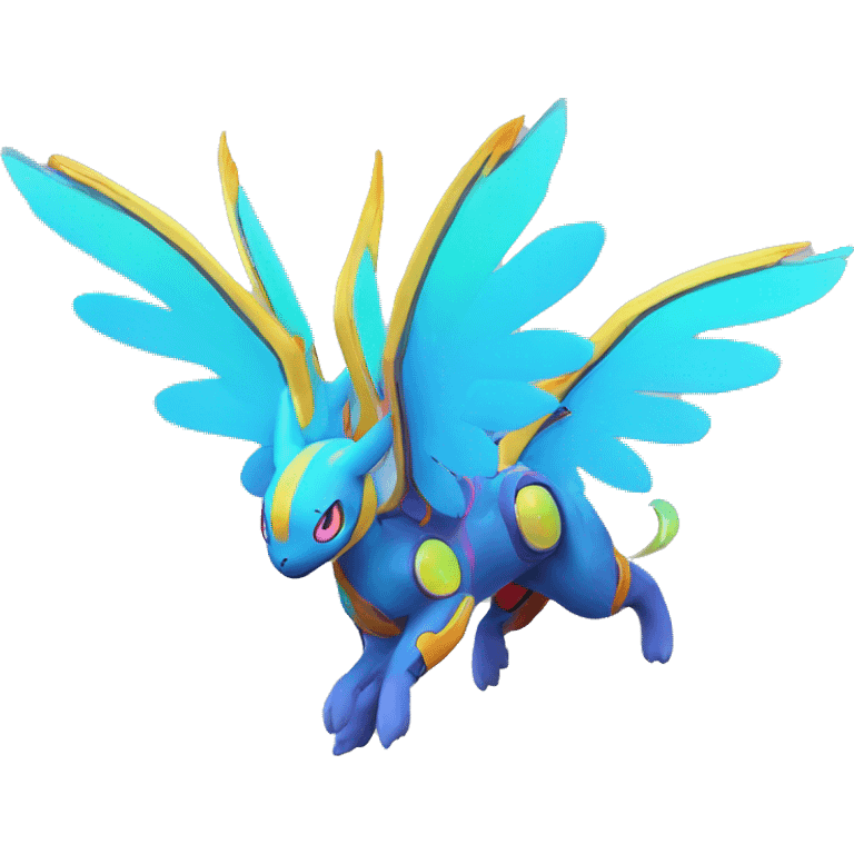 Colorful Neon Colors Vibrant Colors Flying Futuristic Fakémon-Legendary-Pokémon-Creature Full Body emoji