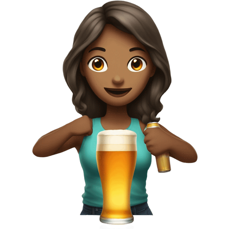 Girl holding very very large beer emoji