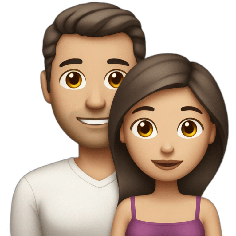 Husband clean-shaven and pregnant wife have dark brown haircut emoji