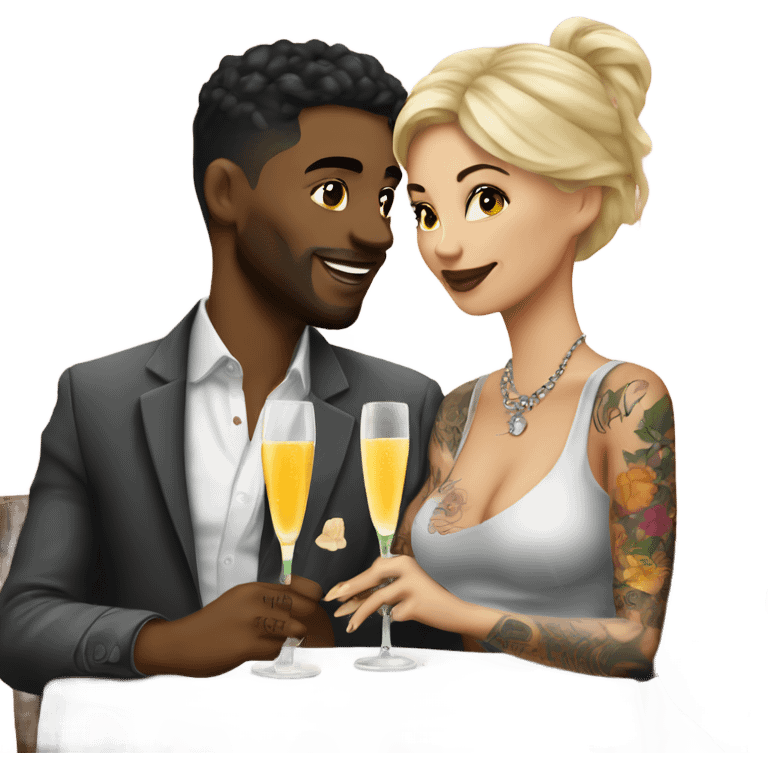 Romantic date for beautiful tattooed couple drinking champagne  emoji