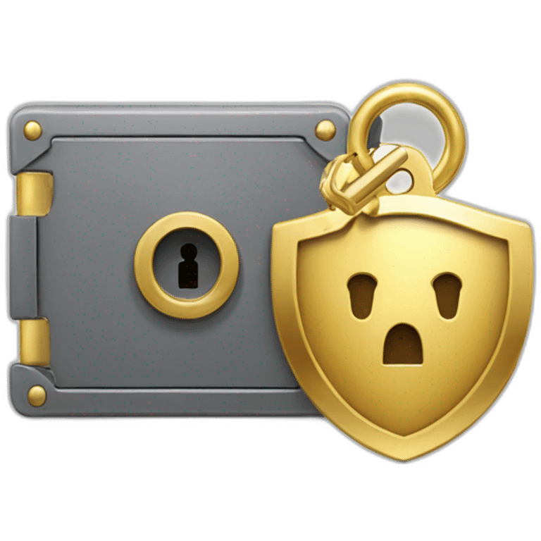 keychain with gold key and a vault in the back emoji