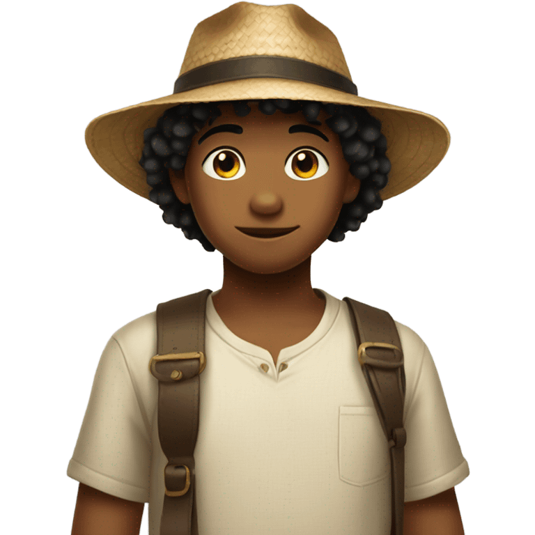 Young boy with a scar on his left cheek, black hair, and a straw hat emoji