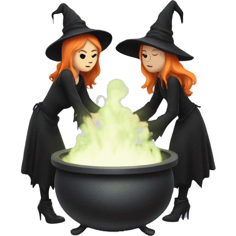 Coven of witches holding hands around a bubbling cauldron  emoji