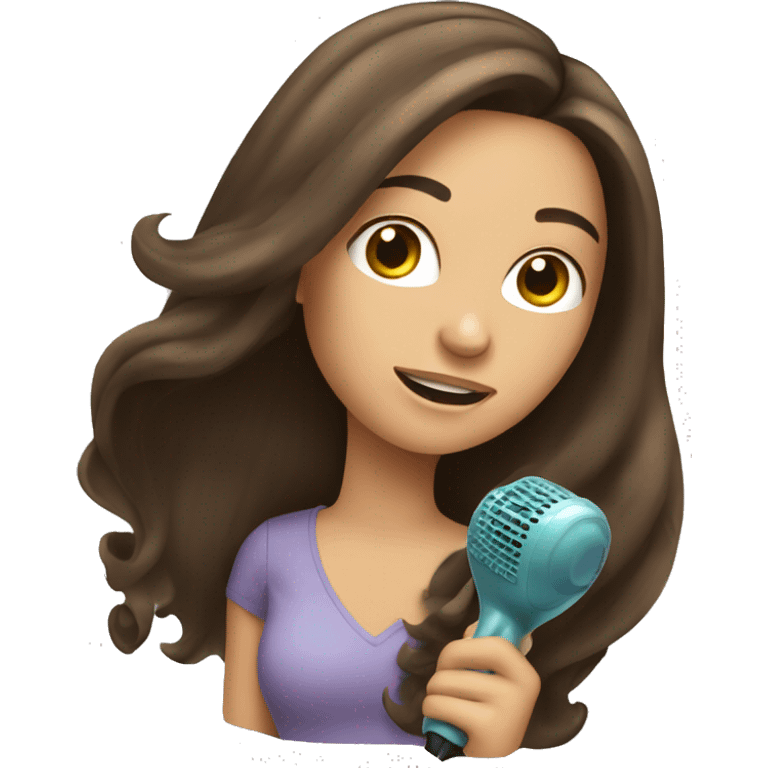 Pretty long brunette hair girl with a hair dryer  emoji