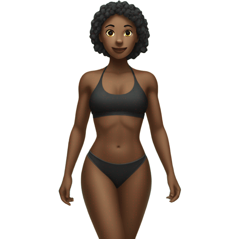 1 Black woman in a bikini exercise on the beach. emoji