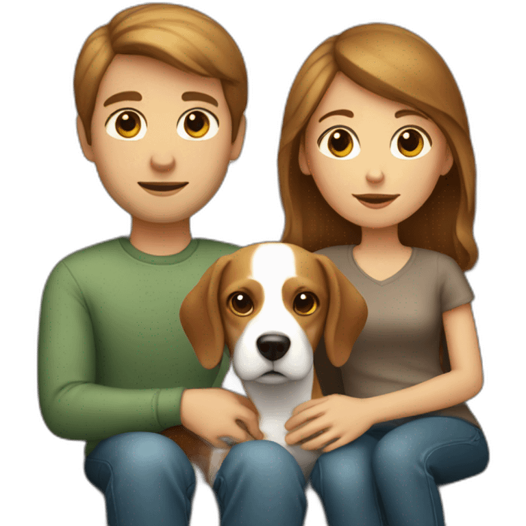 Brown hair White boy and girl with beagle Sit on couch emoji