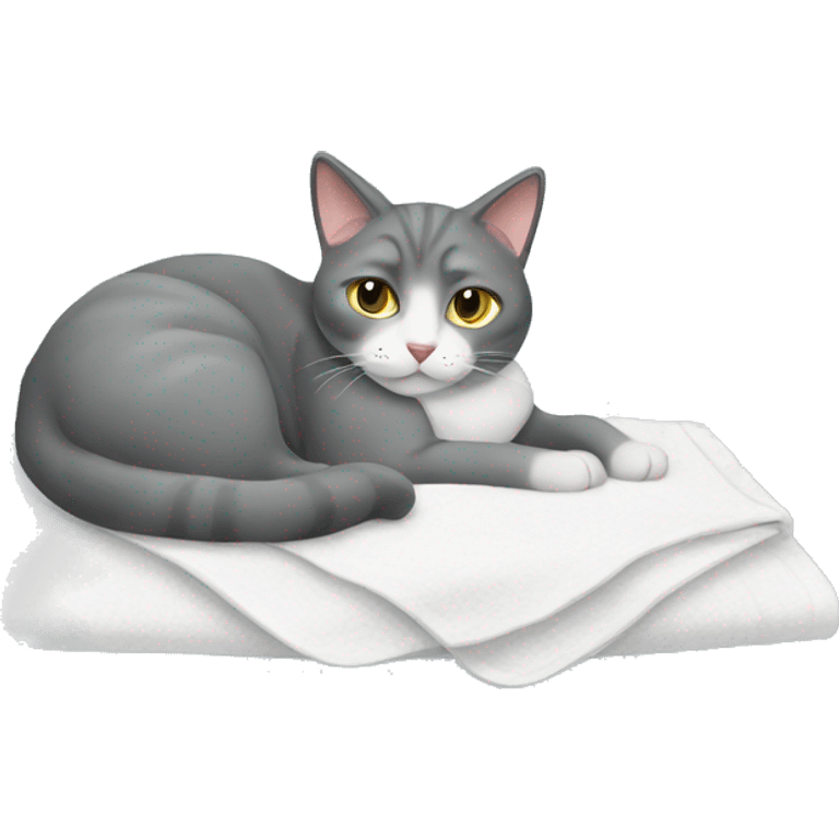 Grey Cat resting on a white blanket emoji